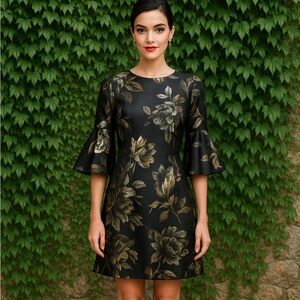 TRINA TURK Black Bell Sleeve Rachelle Metallic Mini Dress, 2